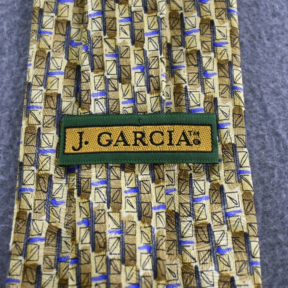 J. Garcia Mens Lunch Collection Seventeen Silk Necktie OS Gold Blue Vintage 90s‎